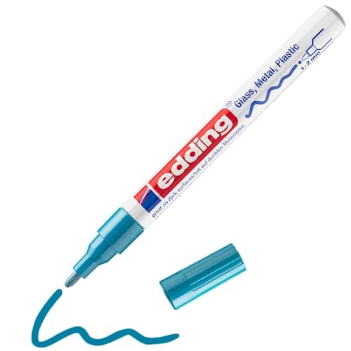 Image of edding 751 gloss paint marker - light blue - 1 paint marker - round tip 1-2 mm - paint pen for glass, pebbles, wood, plastic, paper - waterproof, high coverage