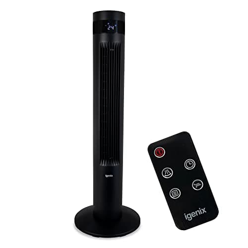Image of Igenix IGFD6035B Oscillating Digital Tower Fan, 35 Inch, Remote Control, 12 Hour Timer, 3 wind speed settings, Touch button control, Floor Standing for Home & Office, Black