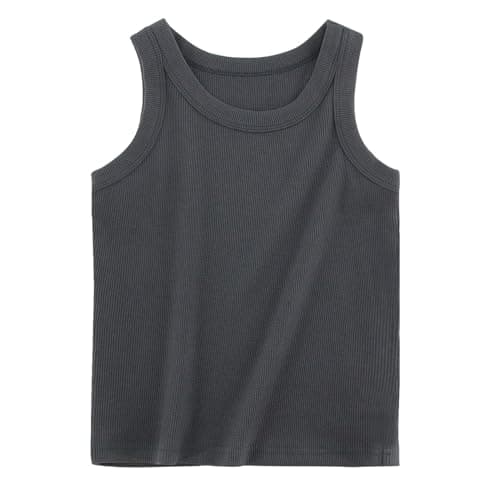 Image of Boys Girls Vests Ribbed Crop Kids Top Dark Grey 12Y