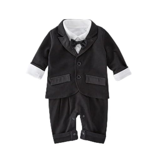 Image of Lito Angels Baby Boys Tuxedo Romper Infant Onesie Gentleman Bodysuit Formal Outfit Suit with Blazer Age 6-12 Months, Black (Tag Number 80)