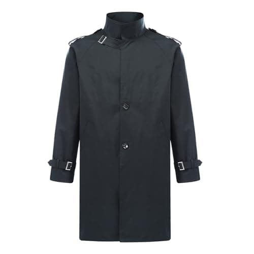 Image of Allthemen Mens Trench Coat Mid Length Business Lapel Jacket Lightweight Windproof Overcoat for Spring Autumn Navy Blue L