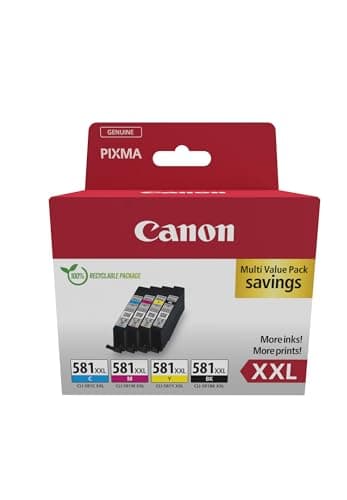 Image of Canon CLI-581 XXL C M Y BK Pack of 4 cartridges Yield XXL (Black XXL Cyan XXL Magenta XXL Yellow XXL) Genuine (Recycled Cardboard Multipack)