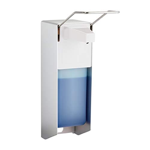 Image of Relaxdays Set of 2 Soap Dispensers, 1000 ml, Lever, Sanitiser Container, Wall-Mount, Hygienic, Disinfectant, Silver