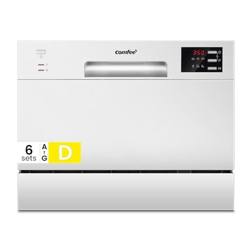 Image of COMFEE' 2026 New Upgraded Table Top Dishwasher with 6 Place Settings, Mini Countertop Dishwasher for Small Families, Couples, Auto Open Dry, LED display, Delay Start, 47dB Quiet Noise, White