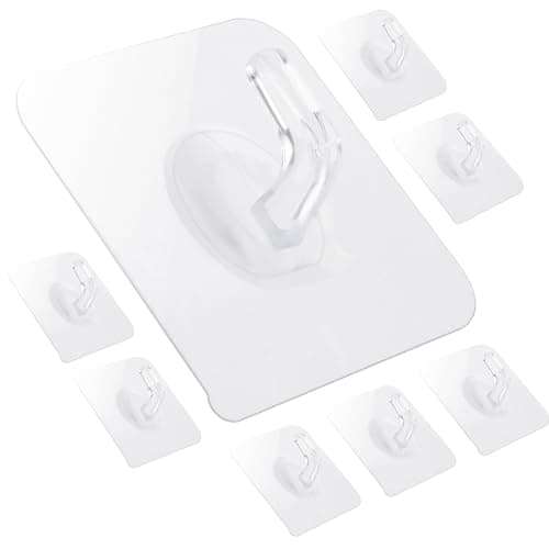 Image of WLLHYF Self-Adhesive Small Wall Hooks Clear Square Strong Shower Pothook Heavy Duty Waterproof for Kitchen Bathroom Office Door Window Hanging Hat Towel Picture (Style A- Fold Corners, 12)