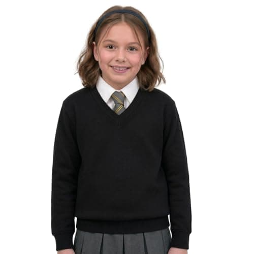 Image of GW CLASSY OUTFIT Girls Boys Kids Jumper Button Fleece Cardigans Long Sleeve Sweatshirts Pull Over Jumpers Round/V- Neck School Uniform (13-14 Years, Black V-Neck)
