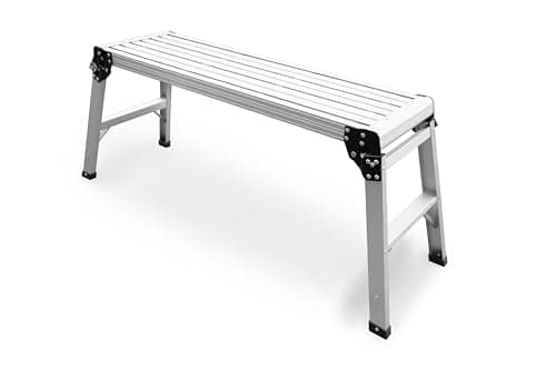 Image of DRABEST Aluminum Hop Up Work Platform 100x30 cm with Ribbed Steps – Folding Step Stool for DIY, Painting, Decorating, and Construction Use