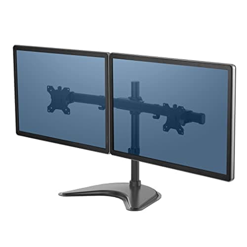 Image of Fellowes Dual Monitor Arm - Seasa Freestanding Monitor Mount for 8KG 27 inch Screens - Ergonomic Adjustable Monitor Arm - Tilt 45° Pan 120° Rotation 360°, VESA 75 x 75/100 x 100 - Black