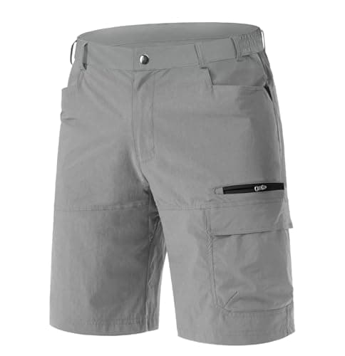 Image of EKLENTSON Shorts Men Lightweight Hiking Shorts Zip Pocket Elastic Walking Clothes Summer Outdoors Cargo Shorts Light Grey,34