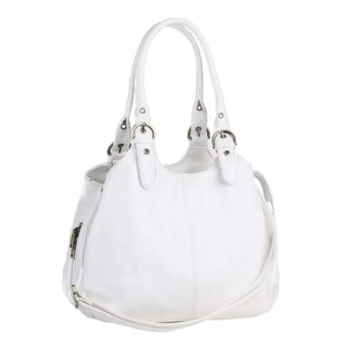 Image of AOSSTA Women's Tote Bag Multi Pockets Soft Leather Hobo Shoulder Bags With Long Strap Ladies Handbags Large Crossbody Bags (Pure White)