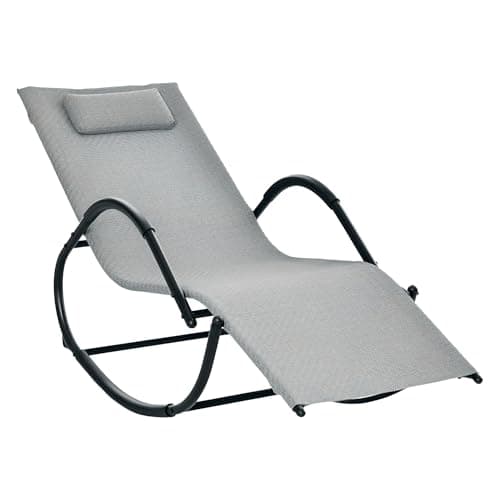 Image of Outsunny Zero Gravity Rocking Lounge Chair Rattan Effect Patio Rocking Chair w/Removable Pillow Recliner Seat Breathable Texteline - Grey