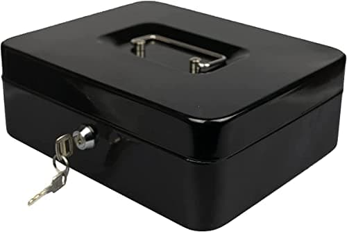 Image of Hyfive® Steel Petty Cash Box With 2 Keys/Removable Change Tray For Perfect Secure Storage in Black 10"