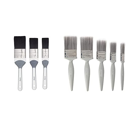 Image of Harris 102021010 Seriously Good Woodwork Gloss No-Loss Paint Brushes, 3 Brush Pack, 1", 1.5", 2" & Essentials Walls & Ceilings Paint Brush Set | Pack of 5 | 0.5", 1", 1.5", 2"