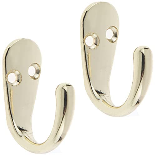 Image of Select Hardware 2X Single Robe Coat Hooks with Screws, Polished Brass, Door & Wall Mountable for Bathroom Bedroom Living Room Hallway (Pack of 2)