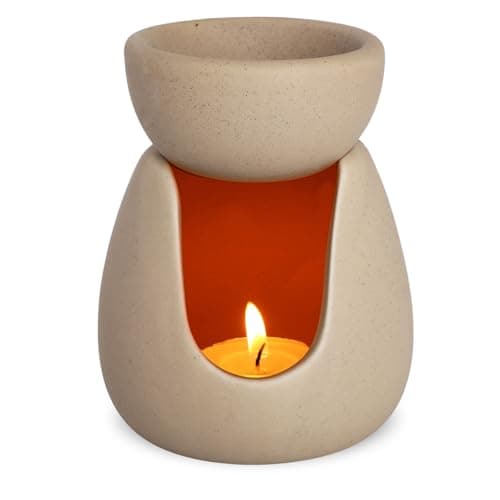 Image of WD&CD Wax Melt Burner Wax Burner, Ceramic Oil Burners Aromatherapy Holder Candle Scented Diffuser Home Bedroom Decor, Yellow