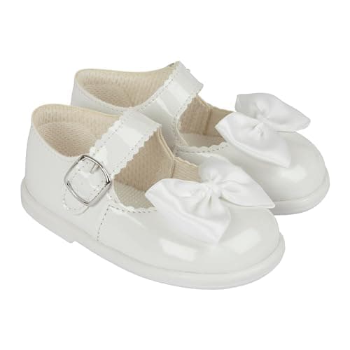 Image of EARLY DAYS Baypods, Toddler Shoes with Hard Sole, Baby Girls First Walking Shoes with Anti-Slip Sole, First Walkers, Made in England, White Patent, 6 UK Child