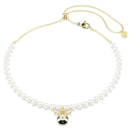Image of Swarovski Idyllia Choker, Crystal Pearl, Mixed Cuts, Bee, White, Gold-Tone Plated