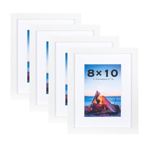 Image of Scholar Tree White 10x8 Photo Frames Set of 4, Wooden Picture Frames for Freestanding and Wall Mountable…