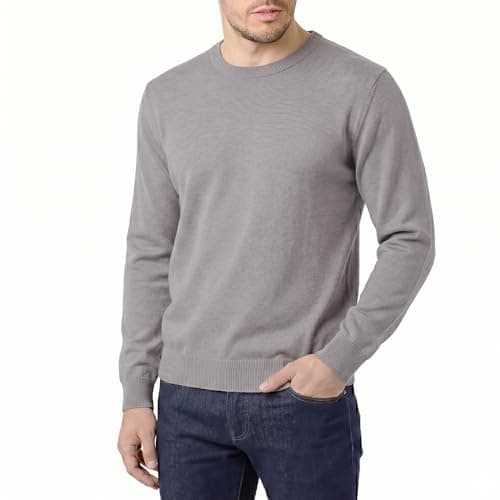Image of Castle Point Men’s 100% Cotton Knitted Jumper Lightweight Crew Neck V-Neck Pullover Sweater Classic Everyday Casual Knitwear (Grey, L)