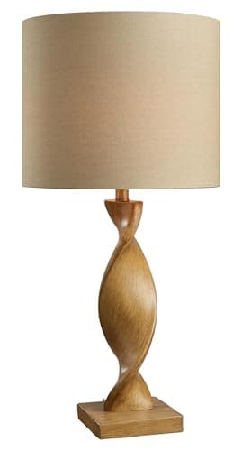 Image of National Lighting Anderson B22 Table Lamp — Oak Effect 685mm, Natural Linen Shade, Lampholder Switch, Poly Resin Twisted Frame Living Room Table Lamp — E27 LED Compatible, IP20 Indoor Lighting, 240V