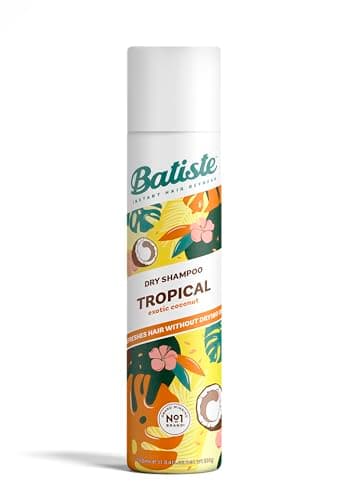Image of Batiste Dry Shampoo in Tropical 350ml, Coconut & Floral Fragrance, No Rinse Spray to Refresh Hair in Between Washes