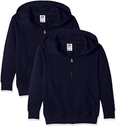 Image of Fruit of the Loom Unisex Kids Zip front Classic Hooded Sweat Pack of 2, Deep Navy, 7-8 Years (Manufacturer Size:30)