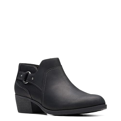 Image of Clarks Women's Charlten Grace Ankle Boot, Black Oily Leather, 6.5