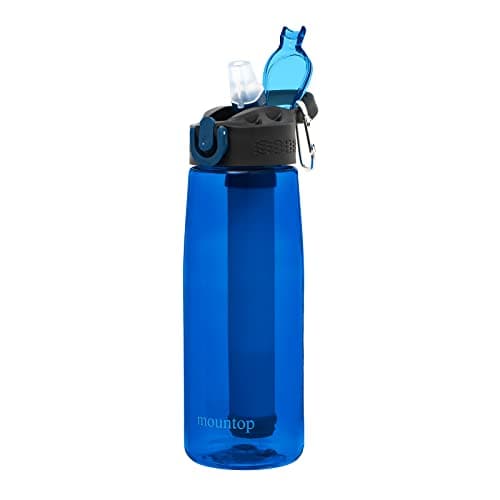 Image of mountop Portable Water Filter Bottle - Emergency Water Filtered Bottle with 2-Stage Integrated Filter Straw for Hiking Backpacking and Travel BPA Free 22oz
