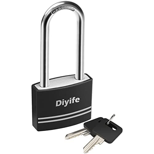 Image of Padlock with Key, [2 Keys] Diyife Aluminum 40mm Long Shackle Padlocks, Anti-Rust Key Padlocks Outdoor Weatherproof Lock, Locker Padlocks for School, Gym Locker, Fence, Gate, Garage, Shed (Black)