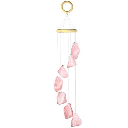Image of mookaitedecor Natural Rose Quartz Raw Crystal Wind Chime for Home Bedroom Porch Window Garden Indoor Outdoor Decor, Healing Crystal Art Hanging Ornament Reiki Wind Chime Gift Good Luck Pink Room Decor