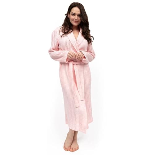 Image of Cyberjammies Pink Waffle Dressing Gown for Women | Lightweight Ladies Dressing Gown, Soft Cotton & Modal Blend | Warm & Cosy Waffle Robe | Size M