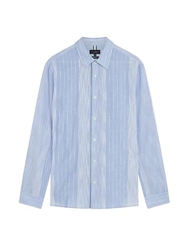 Image of Ted Baker London evandes-ls Regular Textured Stripe Shirt, lt-Blue