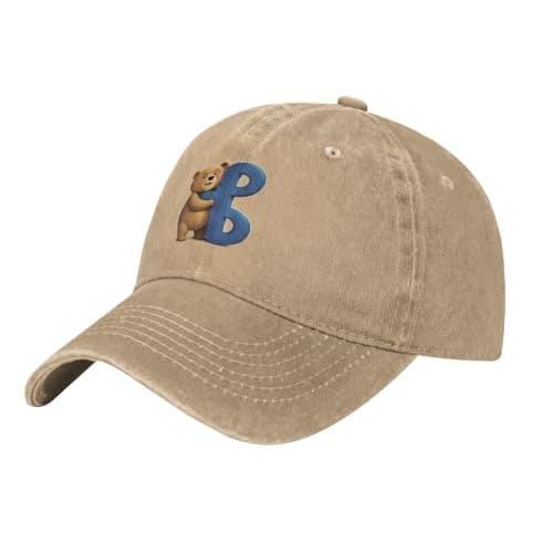 Image of Gpkgsigt Black Alphabet Hug Bear Printing Washed Cowboy Baseball Cap for Adults - Stylish and Breathable Hat