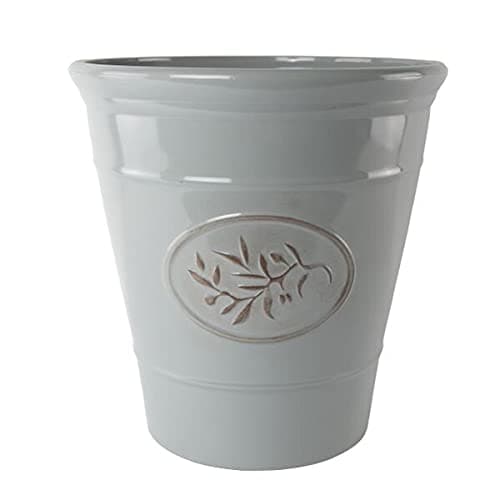 Image of Outdoor Classic Olive Plastic Planter With Glossy Finish 23cm Frost Proof Long Lasting Flower Pot Garden Planter-Grey