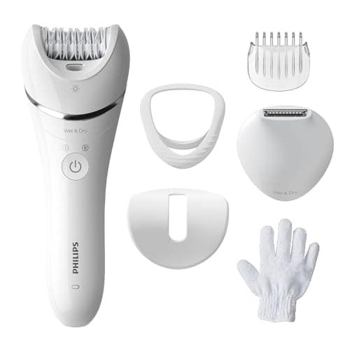 Image of Philips Epilator Series 8000, Cordless Wet and Dry Epilator for Legs and Body, Hair Removal Device, with 6 Accessories, Trimmer and Body Exfoliator, Model BRE715/01