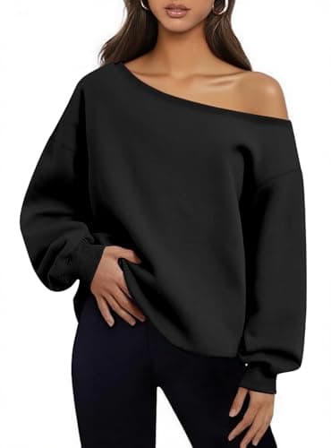 Image of INFITTY Off Shoulder Sweatshirts for Women Spring Long Sleeve Pullover Tops Casual Sweatshirt Oversized Shirts 2026 Black