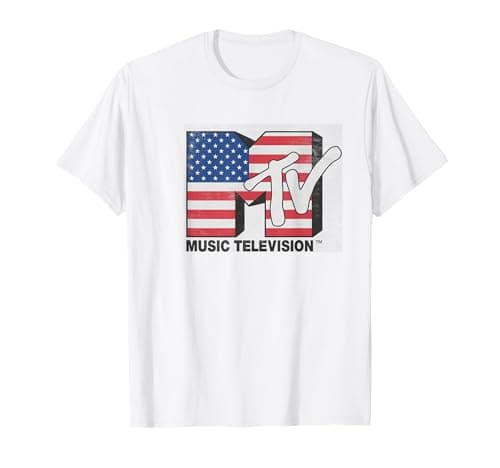Image of MTV American Flag Stars And Stripes Logo T-Shirt