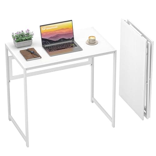 Image of GreenForest Folding Desk No Assembly Required, 80cm Foldable Desk for Saving Space, Small Computer Desk for Home Office,White