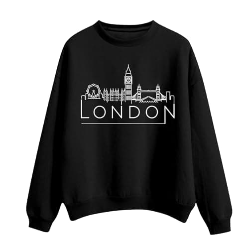 Image of Cocila Women'S Solid Round Neck Long Sleeved London Printed Sweatshirt Womens (Black, M) Fleece Hoodie Women Ladies Black Hooded Jacket Cardigan Hoody Sweatshirts For Uk Hoodies Woman Plus Size