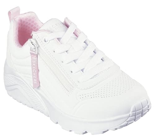 Image of Skechers Girl's Uno Lite Easy Zip Sneakers, White Synthetic/Trim, 13 UK Child