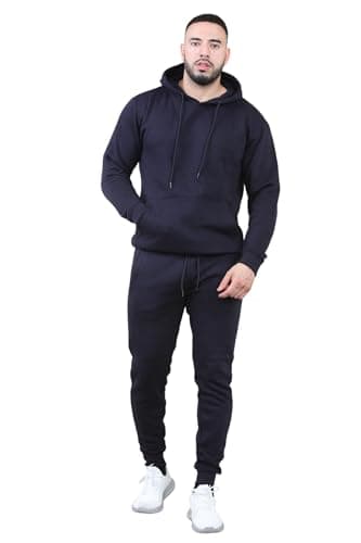 Image of Mens Tracksuit Set Fleece Hoodie Top Bottoms Jogging Joggers Gym Pullover (UK, Alpha, XL, Regular, Regular, Navy)