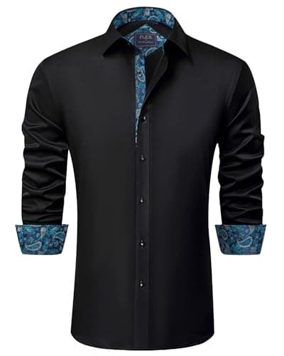 Image of J.VER Mens Fashion Shirts Long Sleeve Casual Dress Non Iron Button Down Formal Work Wedding Funeral Black Shirts L