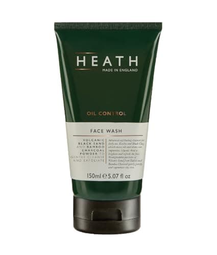 Image of Heath Men’s Face Wash 150ml, Oil Control, Daily Exfoliating Cleanser, Detoxify, Refresh and Protect Your Skin, Volcanic Black Sand and Bamboo Charcoal, Gift For Him, Travel Size, Vegan Friendly