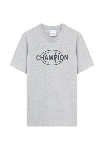 Image of Champion Men’s Graphic T-Shirt, Pure Cotton Jersey, Breathable, Ideal for Warm Weather, with Printed Logo, 100% Cotton Grey