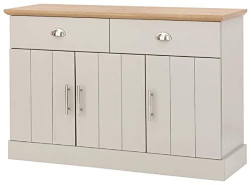 Image of GFW Kendal Sideboard Cabinet Unit With 2 Storage Drawers & 3 Door Storage Cupboard, Contemporary Wooden Sideboards For Living Room, Dining Room & Kitchen, Grey & Oak, 39 x 117 x 77.5 cm