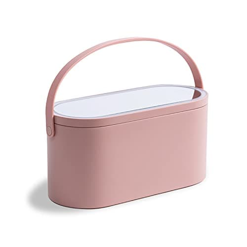 Image of ipalmay Multifunationl Makeup Organizer Storage Box with Led Cosmetic Mirror and Removable LED Light, Portable Cosmetic Organiser for Women Girl Travelling, Pink