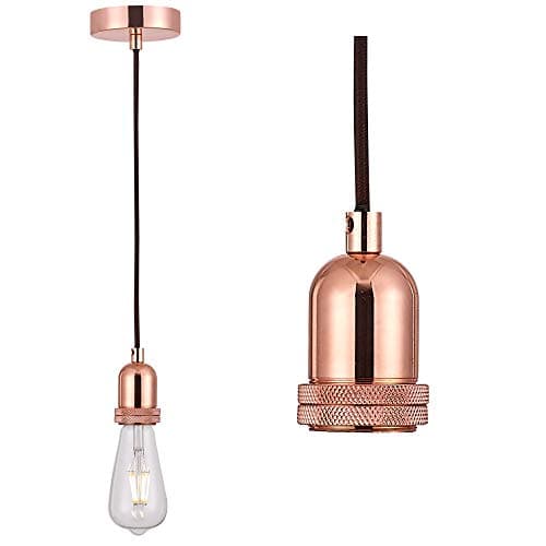 Image of SHINY STAR Pendant Fitting Rose Copper Ceiling Light Fitting, Vintage Metal Ceiling Rose with Braided Flex Cable and Metal E27 Lamp Holder KIT Accessary HT201RG