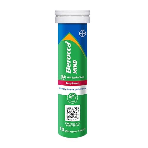 Image of Berocca Mind Effervescent Tablets Including B Vitamins, with Spanish Sage to Support Memory and Mental Performance - 15 Tablets - Berry Flavour