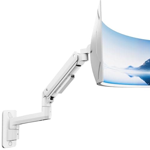 Image of monTEK Ultra Wide Wall Mount Monitor Arm for 17-49 Inch Screens, Heavy Duty Single Monitor Mount up to 44 lbs, Fully Adjustable Gas Spring Wall Mount, 75x75/100x100 VESA Mount, White
