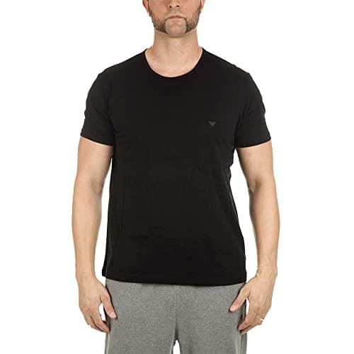 Image of Emporio Armani Men's 2-Pack Pure Cotton Lounge T-Shirts, Multi-Colour, Black/Grey, M